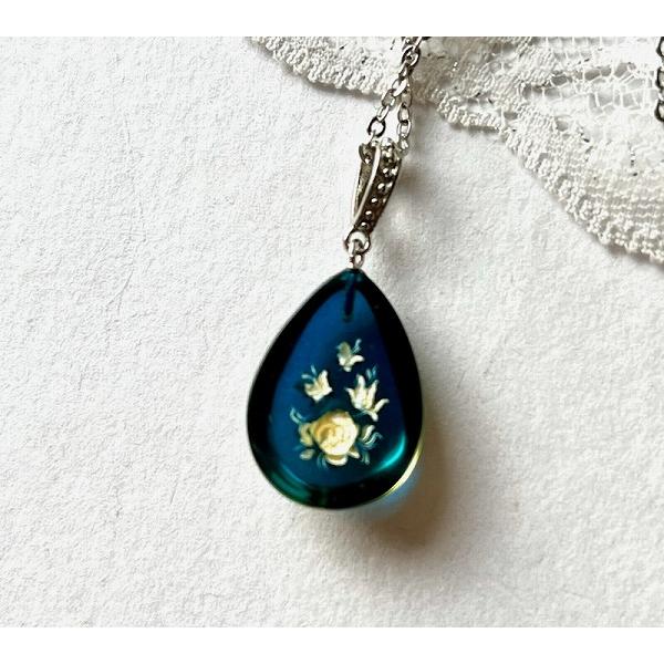 琥珀 ネックレス ペンダント インタリオ アンバー 天然琥珀 薔薇