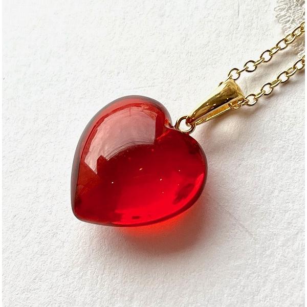 琥珀 ペンダント 琥珀ネックレス レッドアンバー ハート 赤琥珀 還暦