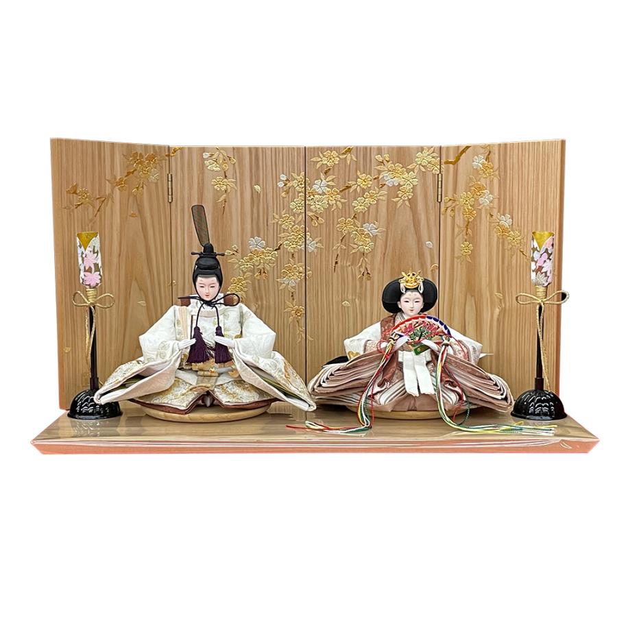 雛人形 コンパクト 白 赤 ひな人形 三段飾り 天然木 桜柄 おしゃれ