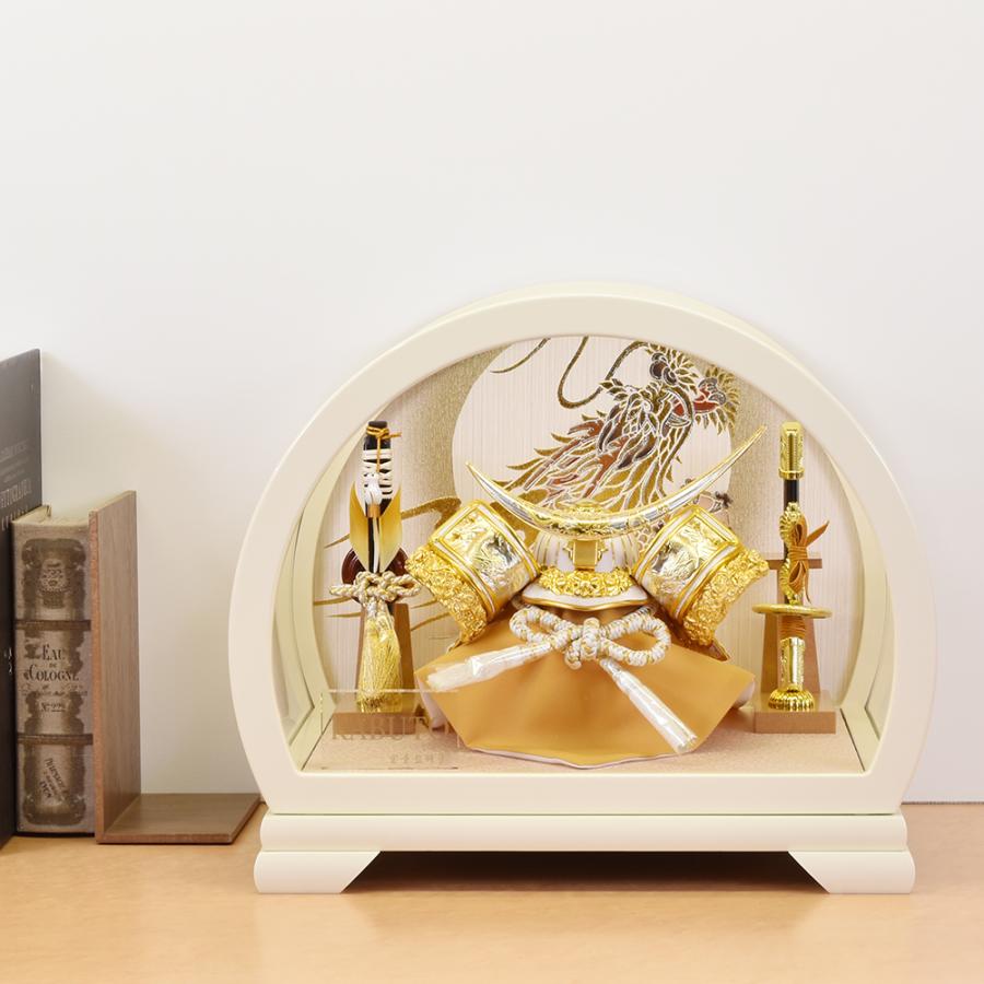 五月人形 コンパクト ケース入り 丸形 円 白 ホワイト 伊達 おしゃれ