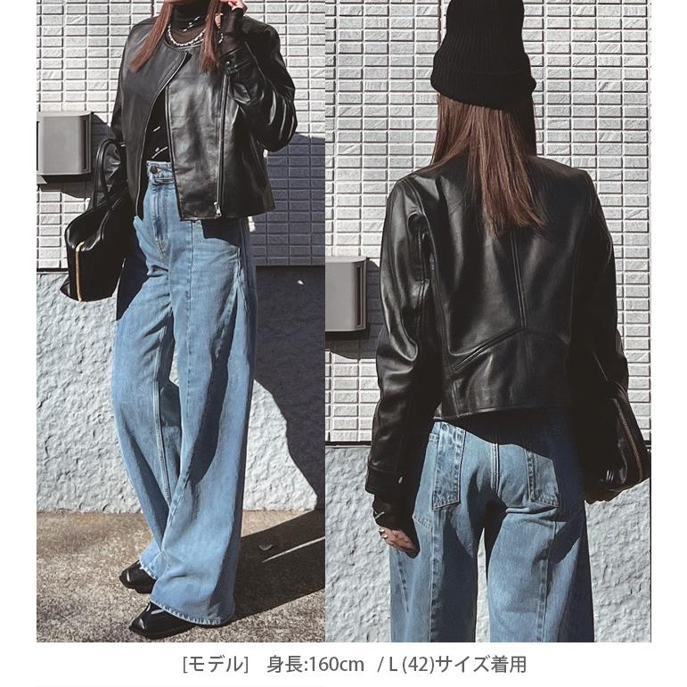 レザージャケット ライダース ノーカラー 革ジャン レディース 秋冬 本