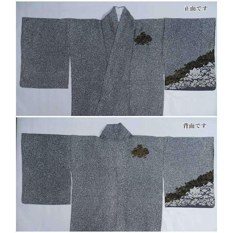 リサイクル訪問着袷 友禅染め 黒 モダン たたき染め 身丈155cm 裄63cm