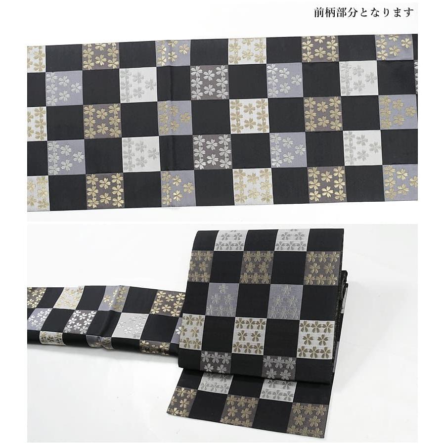 リサイクル 袋帯 未使用品 フォーマル 西陣袋帯 黒地 三津五郎 桜 格子