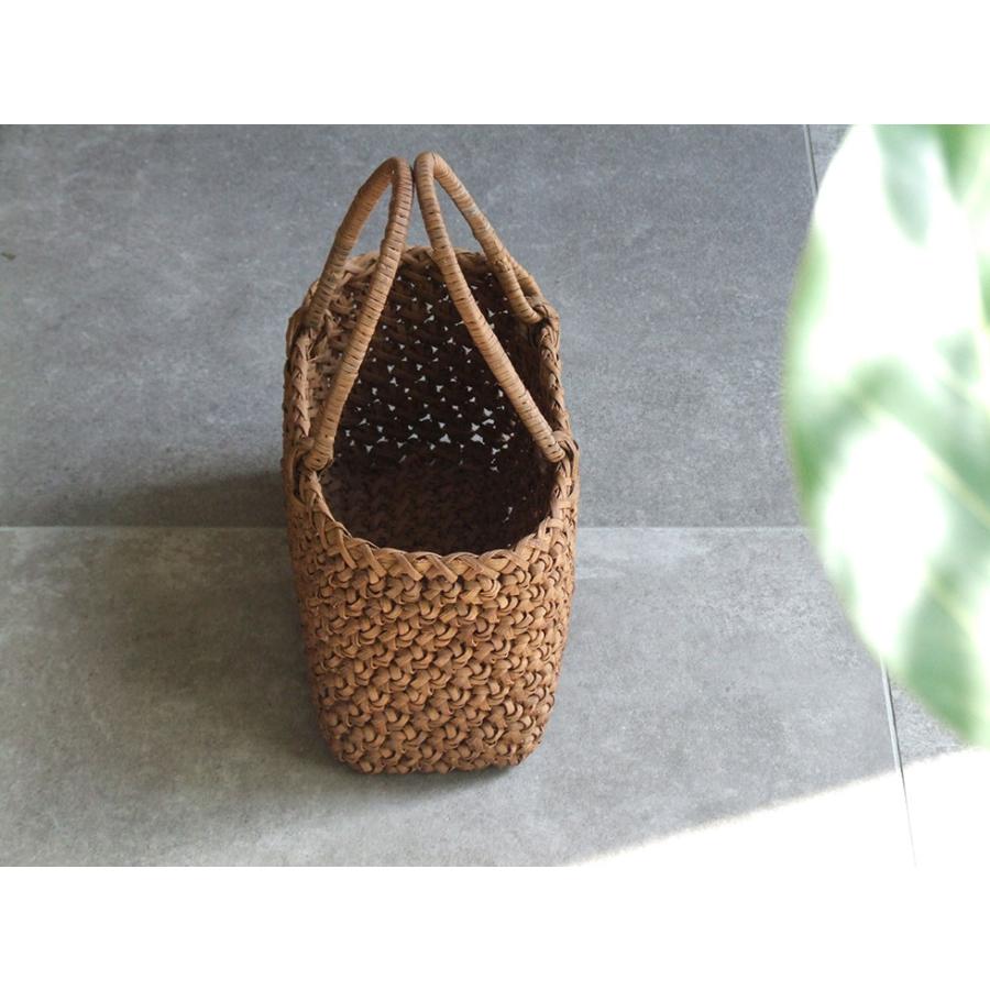 純国産 青森県 山葡萄かごバッグ 六角花結び編み リング持ち手 春光