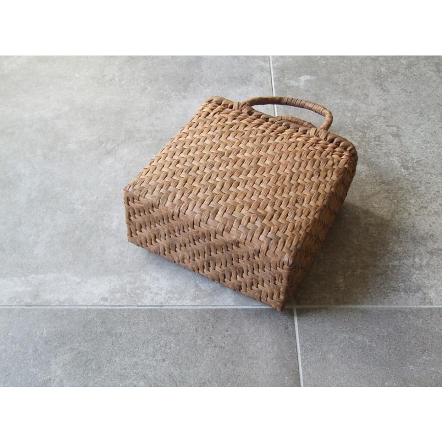 純国産 信州長野県 山葡萄かごバッグ 網代編み7mm スクエア型 上 柿渋