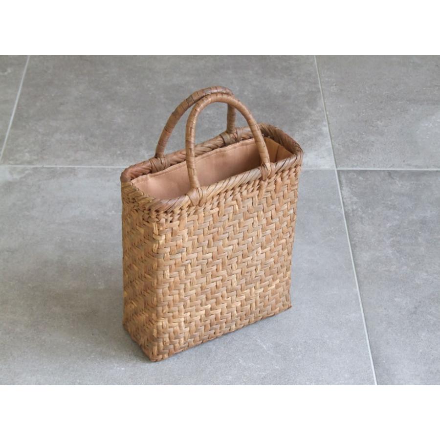 純国産 信州長野県 山葡萄かごバッグ 網代編み 縦長 上 柿渋染内布付