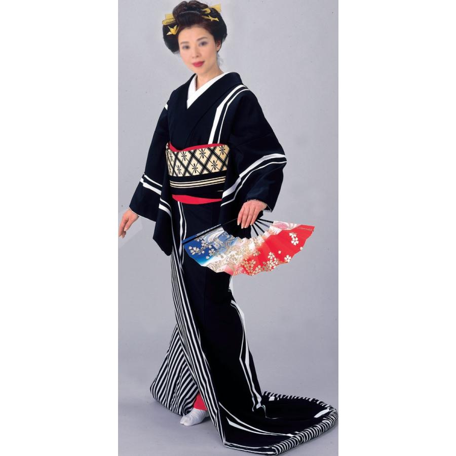 裾引き 引き摺り お引き 仕立て上がり 着物 大衆 演劇 黒地によろけ二