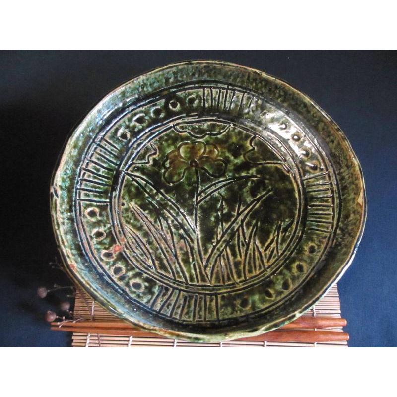 鉢 総織部 花文八寸鉢(箱入り) 陶芸作家・佐藤和次作 S-579 : 織部の器