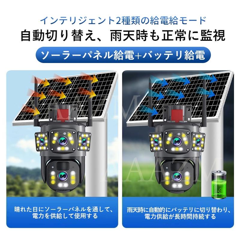 デュアルレンズ防犯カメラ 屋外ソーラー 360°死角なし監視 6W太陽光