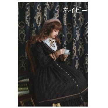 ロリータ服 ストライプ編み上げ ワンピース3色 クラシカル リボン