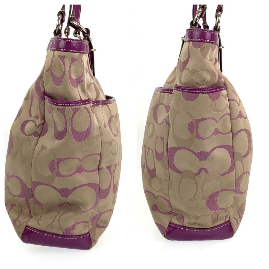 COACH（コーチ） シグネチャー ベージュ パープル 紫 シルバー金具