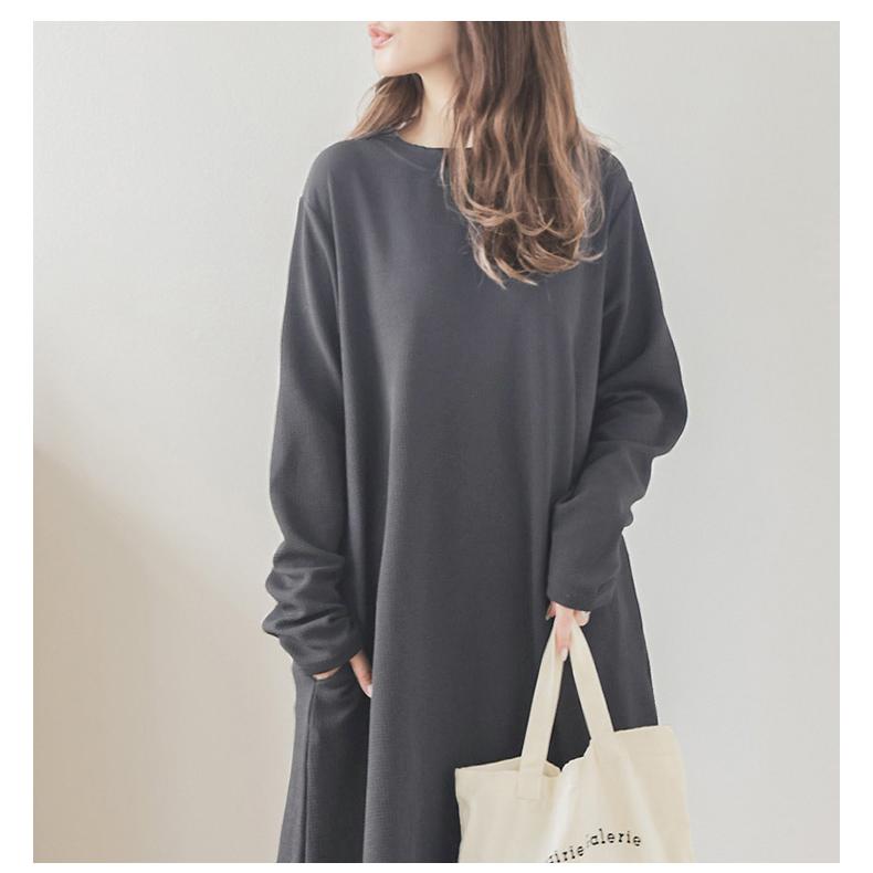 ワンピース ワンピ エンボス加工 Aライン ロング丈 長袖 レディース