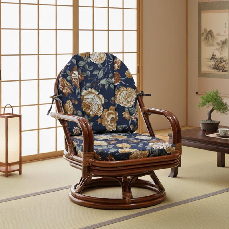 回転椅子 イス ラタンチェア 背・座クッション付き C521HRAS : ランド