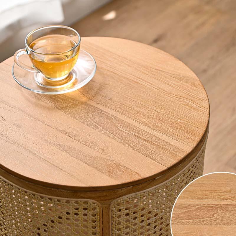 アウトレット】サイドテーブル ラタン チーク無垢材 机 ナイトテーブル