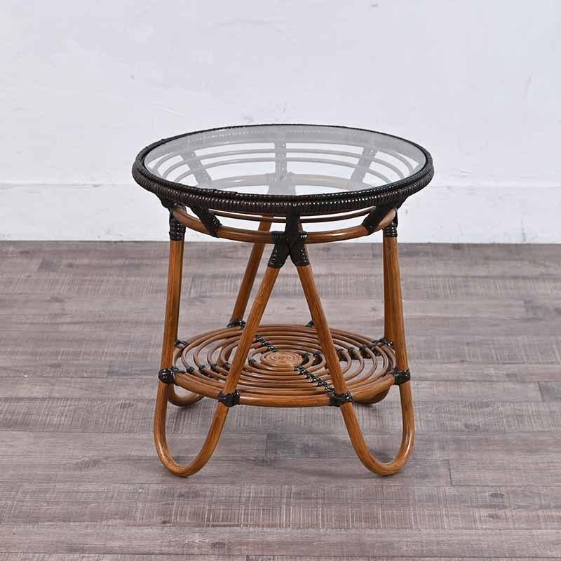 ラタンガラス テーブル 40cm幅 ガラステーブル サイドテーブル 籐家具