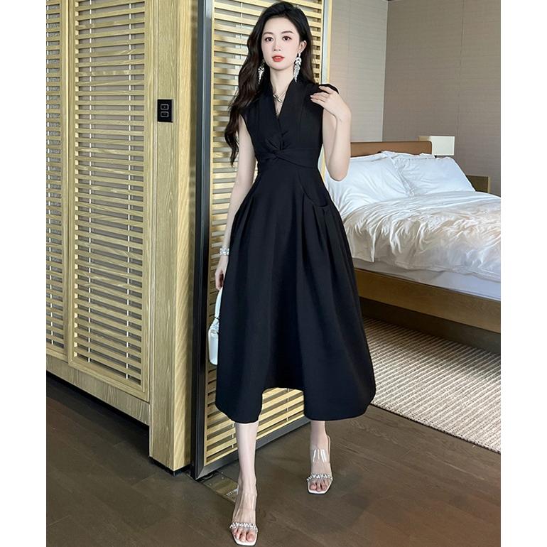 ノースリーブ ワンピース 黒 大きいサイズ レディース きれいめ 膝丈