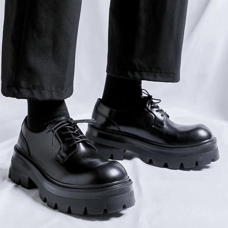 boozd メンズ 9cm身長アップ シークレットブーツ 厚底 革 レザー