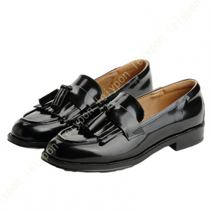 ローファー レディース フリンジ 学生 大人 タッセル 厚底 黒 シューズ