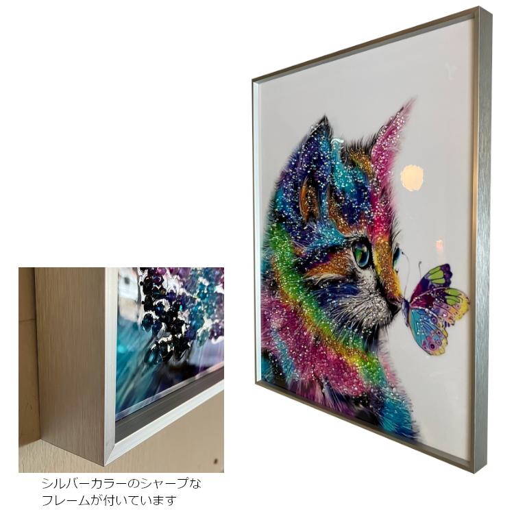 クリスタルアートパネル アートフレーム 水晶絵 猫 ネコ 動物 アニマル
