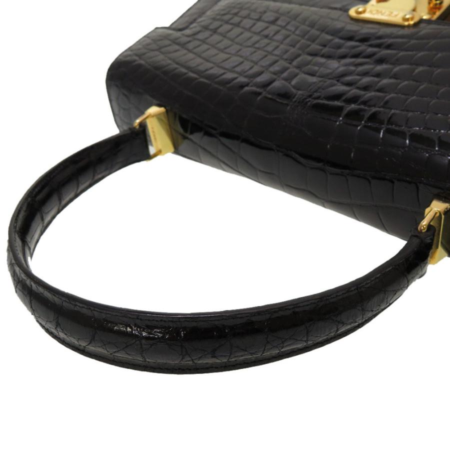 FENDI（フェンディ） 美品 クロコダイル ブラック ゴールド金具