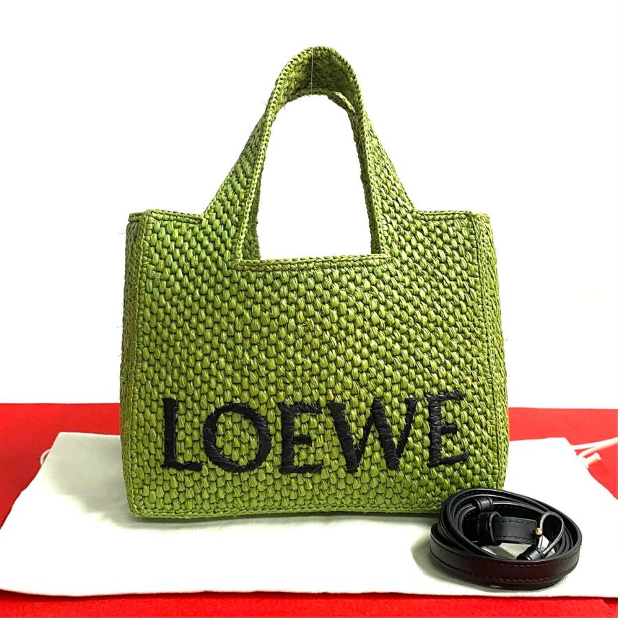 LOEWE（ロエベ） 極 美品 袋付き ロゴ フォント トートバッグ ラフィア