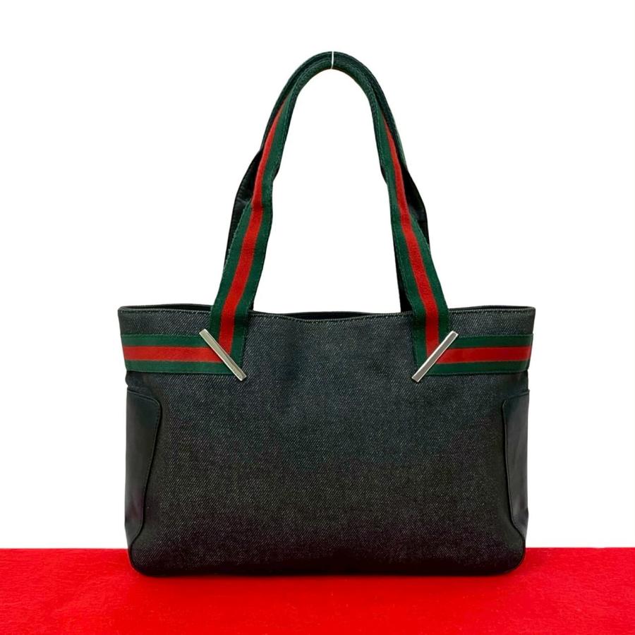 GUCCI（グッチ） 極 美品 シェリーライン ブラックデニム レザー 本革