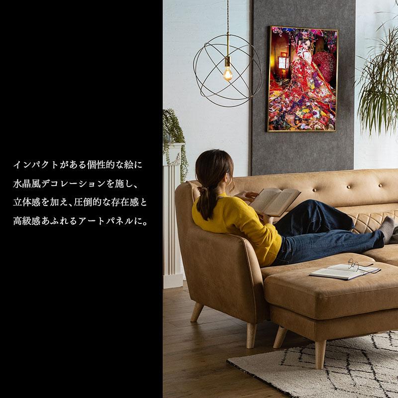 水晶パネル アートパネル 60×80cm ポップアート 花魁 金フレーム付き