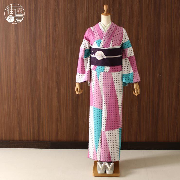 撫松庵 洗える着物 小紋 お仕立て上がり 袷 プレタ ブロックドット