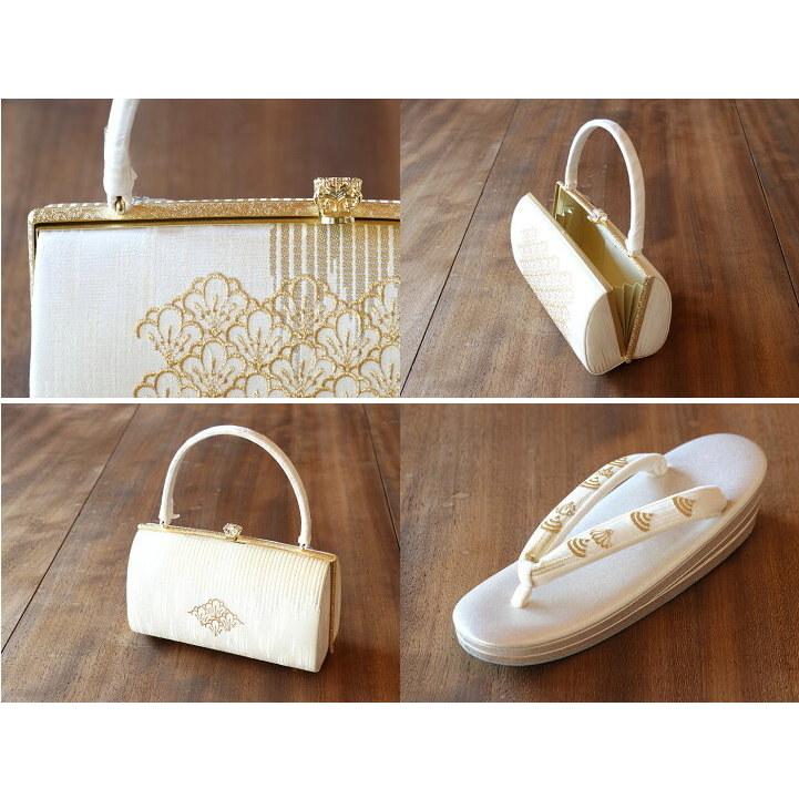 草履バッグセット 梅扇刺繍 フリーサイズ 礼装用 太鼻緒 金 ゴールド