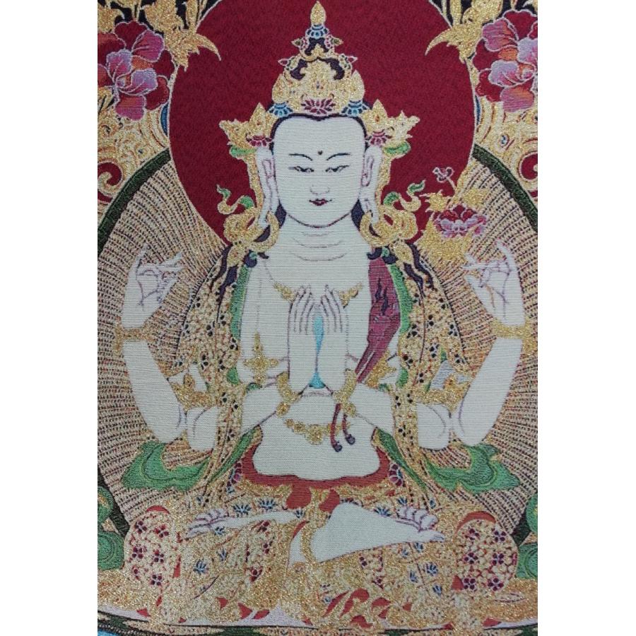 チベット密教仏画掛軸 四臂観音菩薩 仏教 織物 タンカ タペストリー NU