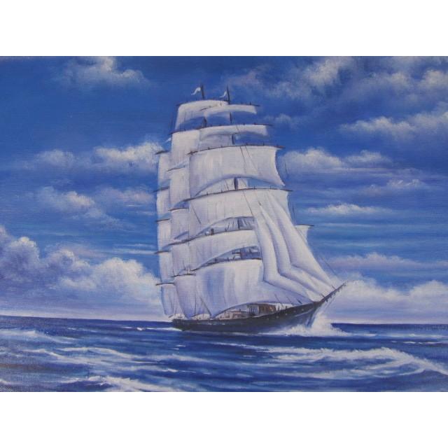 絵画 油絵 中島 達幸 大海原の帆船 真作 額付き F6 送料無料 : 丸昇