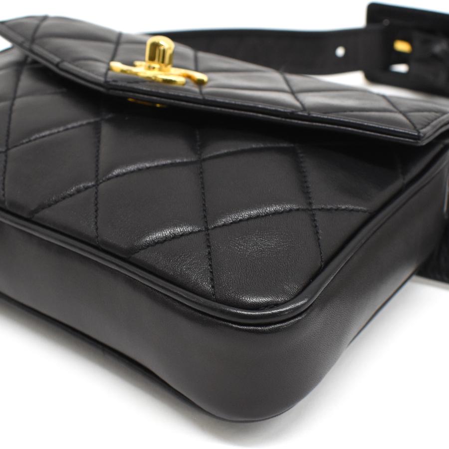 マトラッセ 新品同様 シャネル ウエストバッグ ラムスキン ブラック