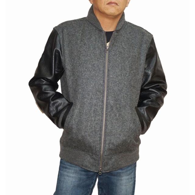 NICOLE（ニコル） × スクーカム 袖革 スタジャン グレー メンズ 冬物