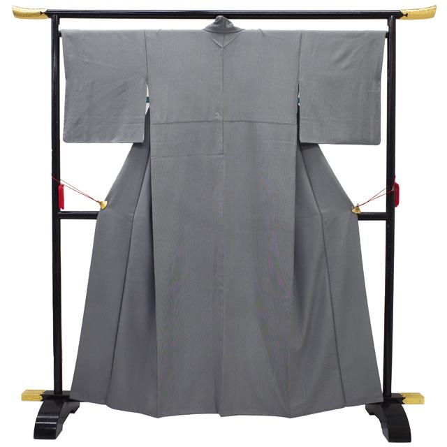 すごい値！ 江戸小紋 リサイクル 着物 正絹 袷 万筋 グレー セミ