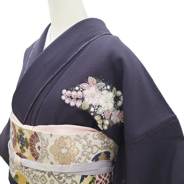 訪問着 着物 未使用 正絹 桐屋 翠山工房 十日町 辻が花 絞り 深紫 エ霞