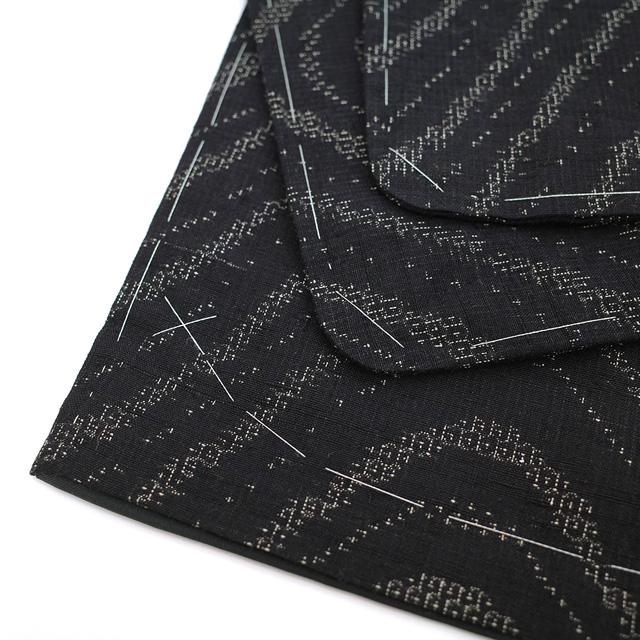 結城紬 着物 未使用 正絹 袷 奥順 はたおり娘 100亀甲 手織り 黒 波線