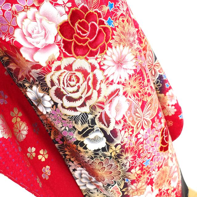 振袖 着物 長襦袢 2点 セット 金彩加工 赤 バラ 薔薇 牡丹 蝶 成人式