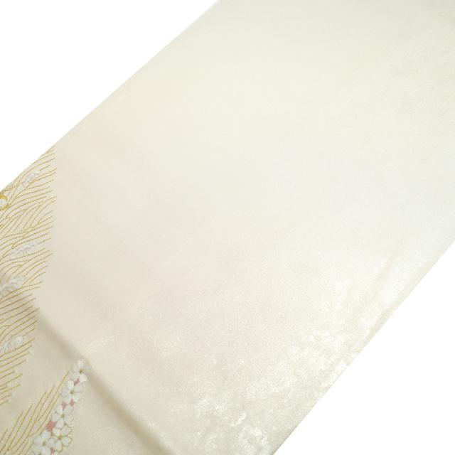 袋帯 フォーマル リサイクル 正絹 手刺繍 引箔地 金糸 白銀地 ホワイト