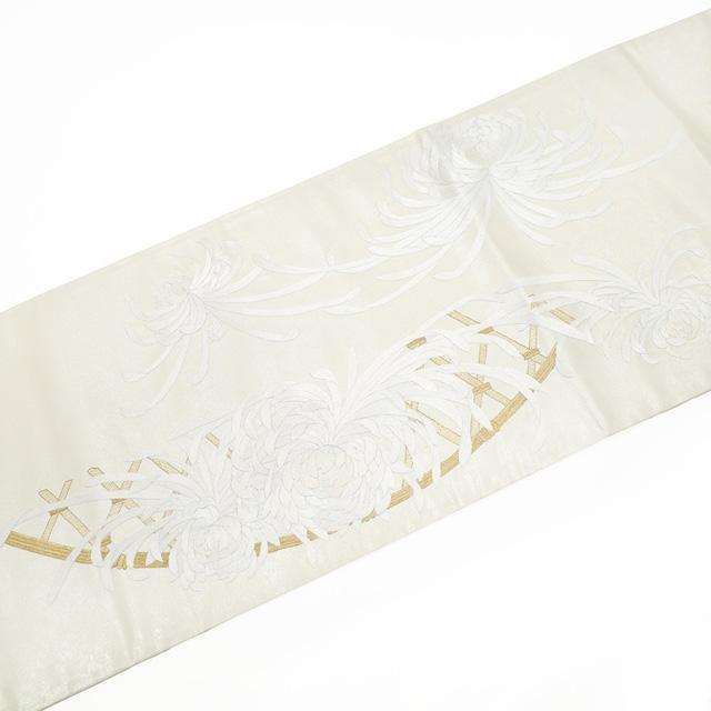 袋帯 フォーマル 未使用 正絹 手刺繍 金糸 銀箔地 ホワイトシルバー