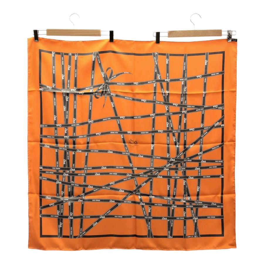 質屋 HERMES エルメス カレ90 ボルデュック リボン柄 BOLDUC シルク100