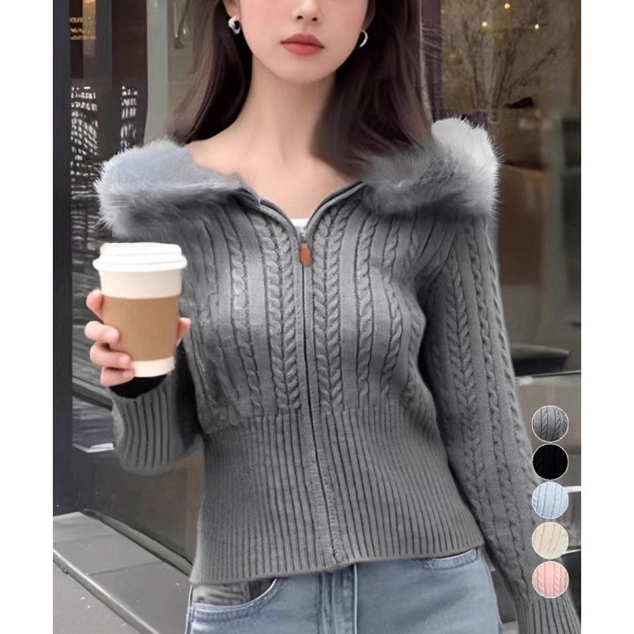 miniministore（ミニミニストア） フード付きケーブル編みニット