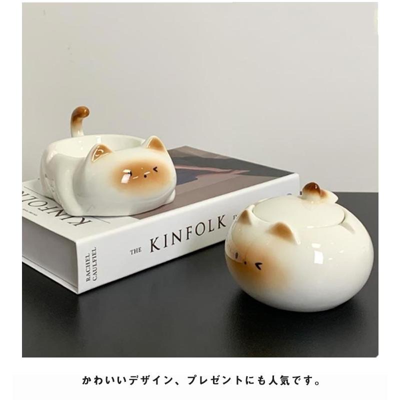 灰皿 ネコ型 陶器 アッシュトレイ 喫煙具 吸い殻入れ タバコ置き