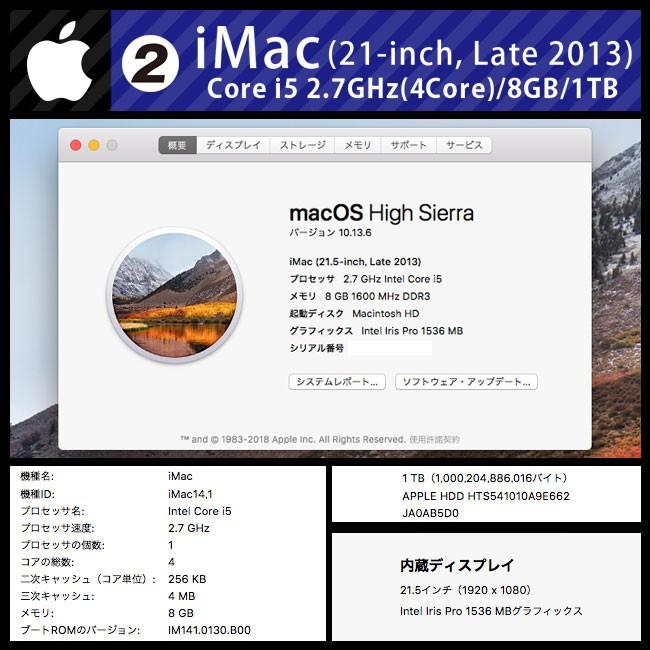 iMac（Apple） ☆iMac 21.5インチ Late 2013・クアッドコアIntel Core