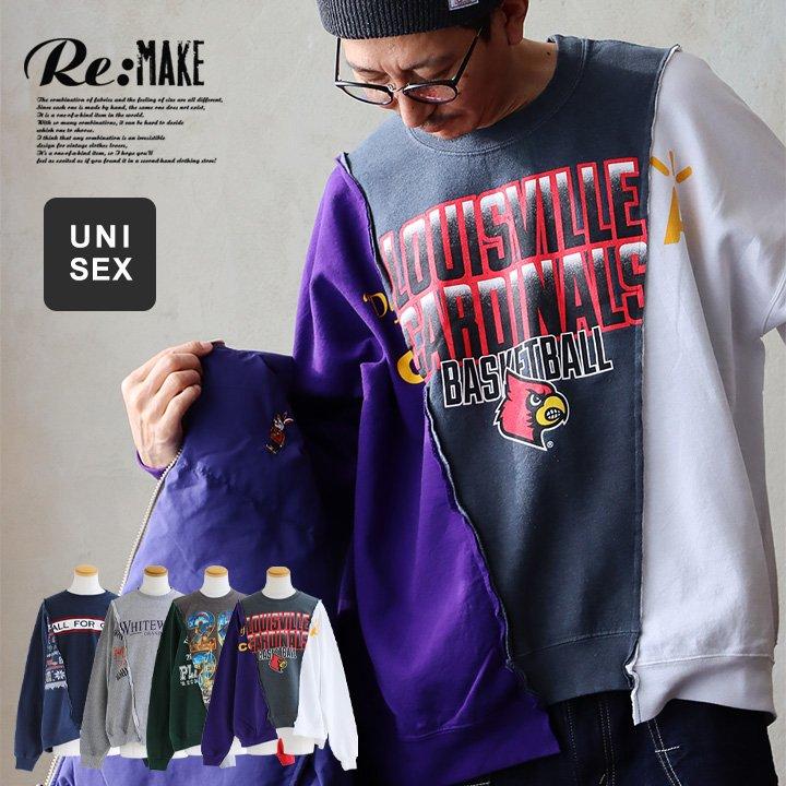 PATY スウェット トレーナー 長袖 メンズ クルーネック リメイク 古着