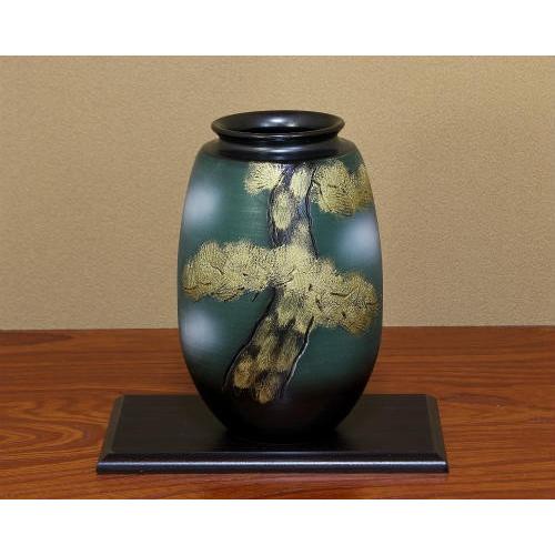 信楽焼 花瓶 黒釉 金彩 松絵 長 9号 おしゃれ 一輪挿し 小さい 花入