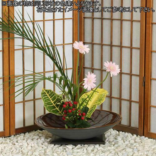 信楽焼 水盤 花器 13号 藍 斑点 ソリ 丸 陶器 池坊 嵯峨御流 生け花