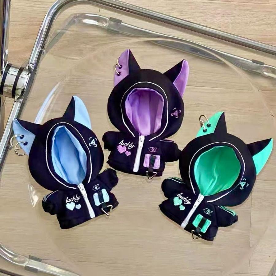 ぬい服 10cm 11cm 12cm サイバー風 猫耳フード 緑 青 紫 ぬいぐるみ服