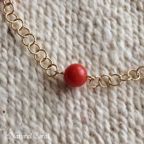 赤珊瑚 あかさんご サンゴ ブレスレット 玉 18金チェーン ナチュラル