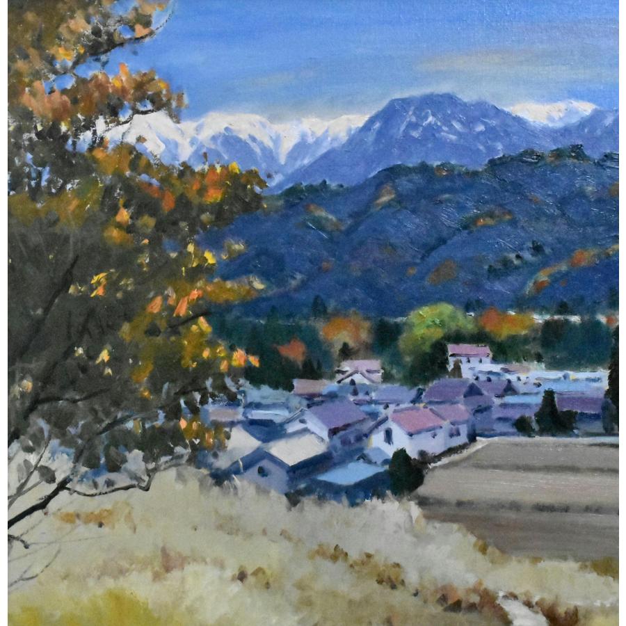 赤羽忠親 「北アルプスの見える町」 油彩 P15号 真作保証 安曇野