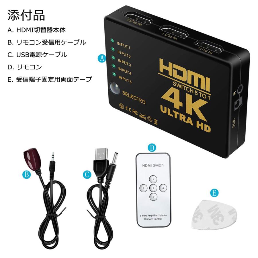 HDMI 切替器 5入力1出力 4K2K・3D対応 HDMIセレクター リモコン自動